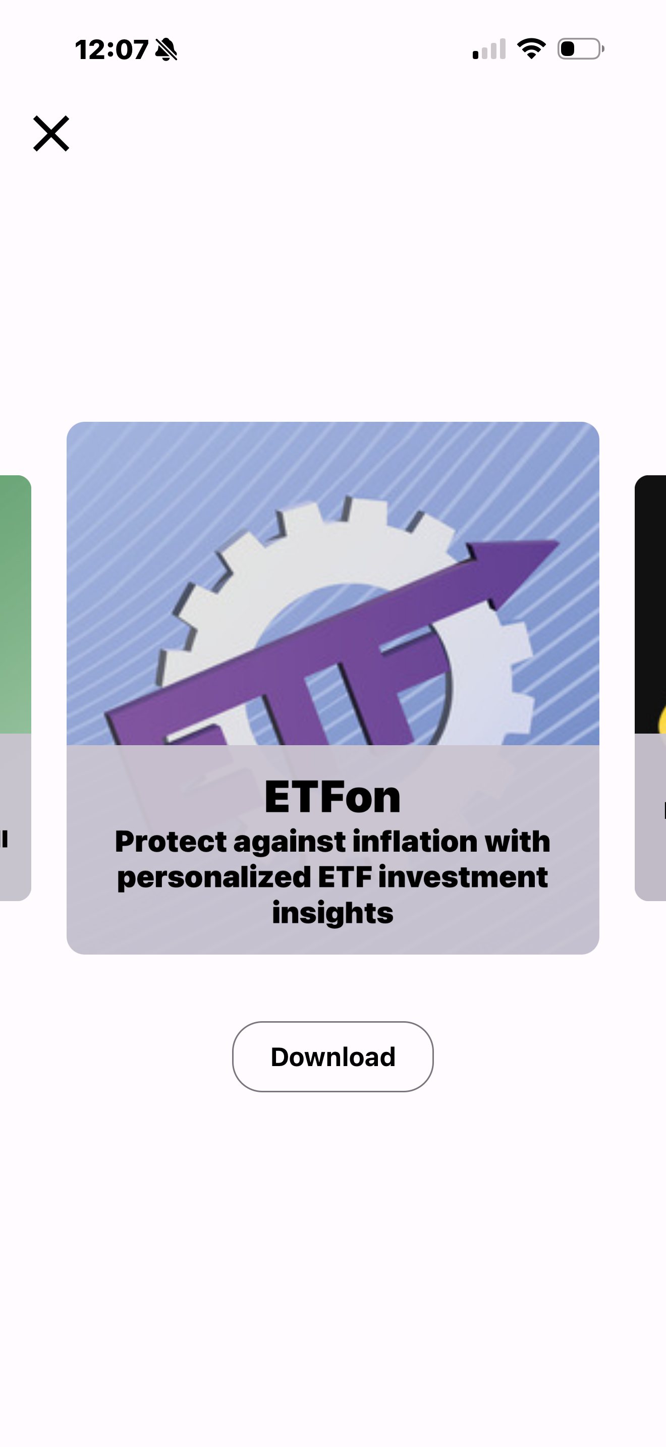 Our Apps carousel showing ETFon